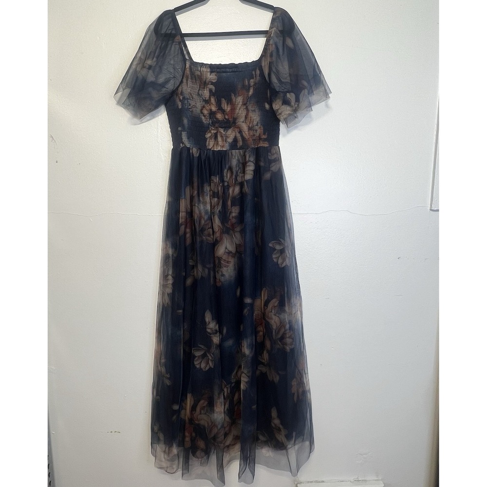 Baltic Born Cassandra‎ Tulle Maxi Dress Dark Blue Floral SZ xl Ethereal Romantic - Picture 4 of 16